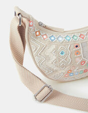 Mirror Embellished Sling Crossbody Bag, , large