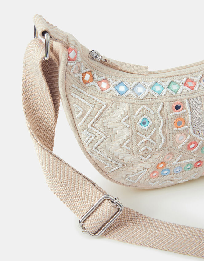 Mirror Embellished Sling Crossbody Bag, , large