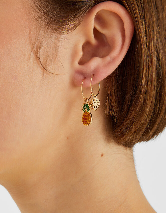 3-Pack Tropical Charm Hoop Earrings, , large