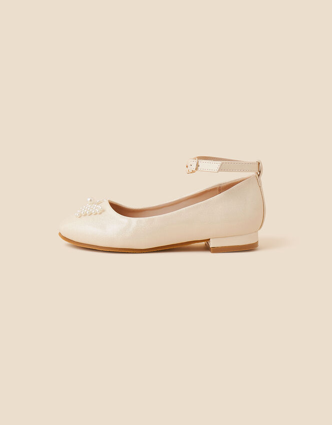 Kids Pearl Bow Mini Heeled Shoes, Gold (GOLD), large