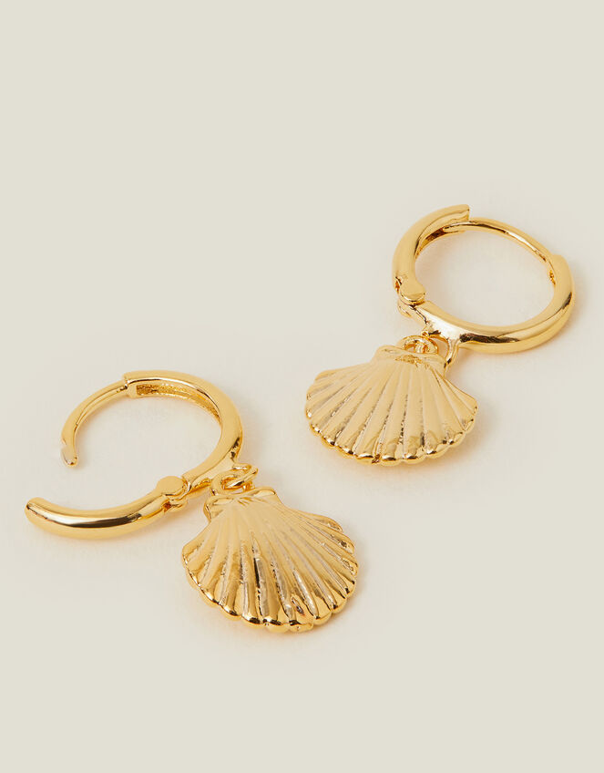 14ct Gold-Plated Shell Hoop Earrings, , large
