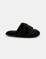 Fluffy Cat Mule Slippers, Black (BLACK), large