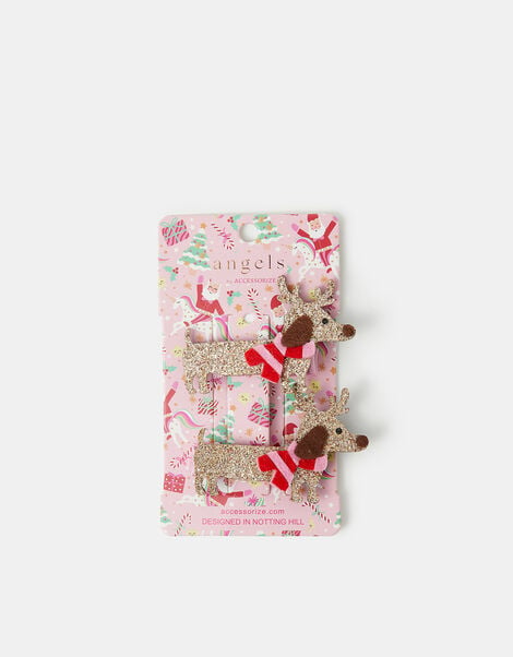 2-Pack Girls Christmas Sausage Dog Hair Clips, , large