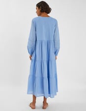 Mirror Embellished Long Sleeve Midi Dress, Blue (BLUE), large