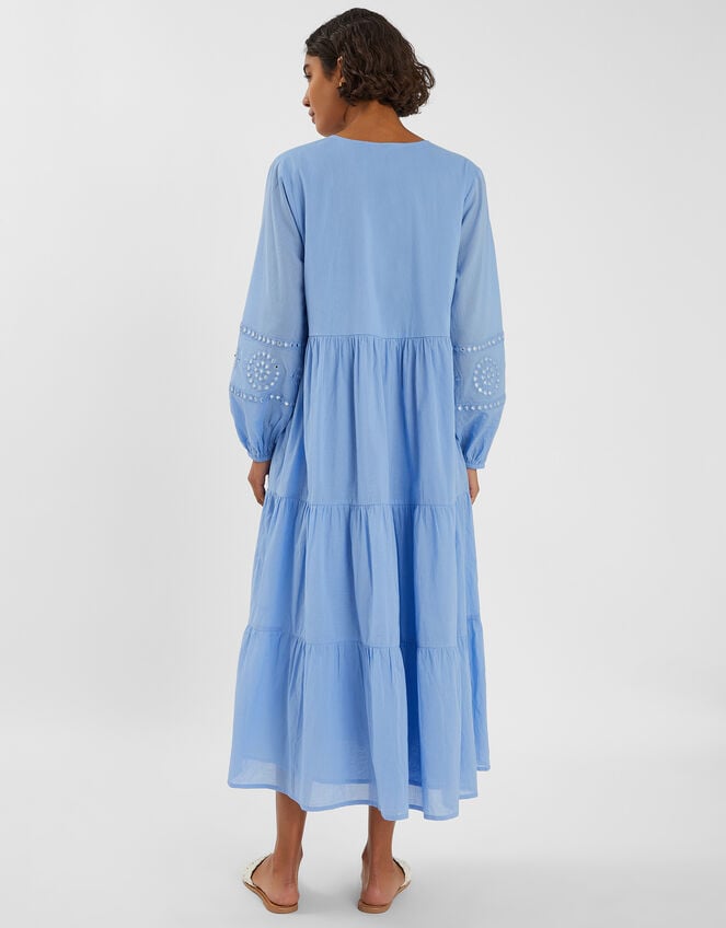 Mirror Embellished Long Sleeve Midi Dress, Blue (BLUE), large