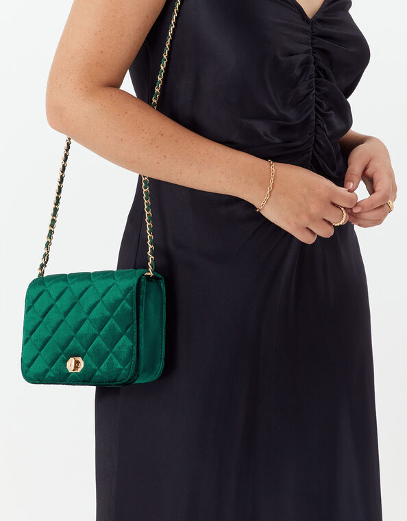 Erin Quilted Velvet Cross-Body Bag Green, Green (GREEN), large
