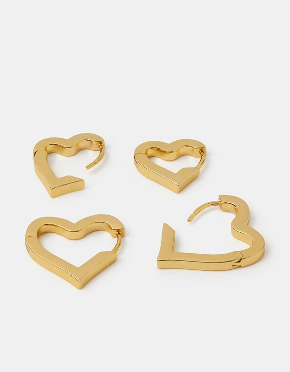 2-Pack 14ct Gold-Plated Heart Hoop Earrings, , large