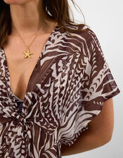 Palm Print Mini Kaftan, Brown (BROWN), large
