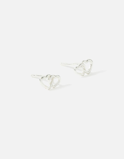 Sterling Silver Double Heart Studs, , large