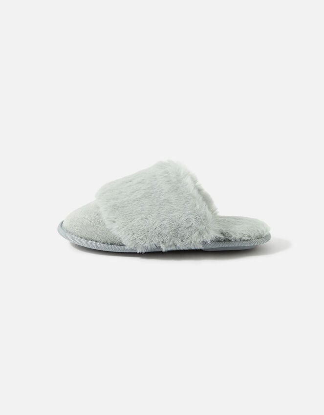 Wide Band Faux Fur Mule Slippers, Grey (GREY), large