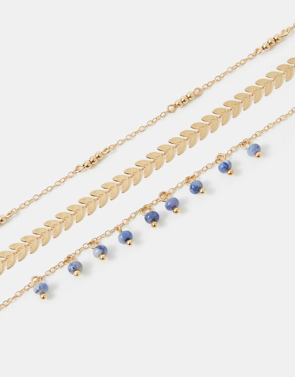 3-Pack Leaf Bead Charm Anklets, , large