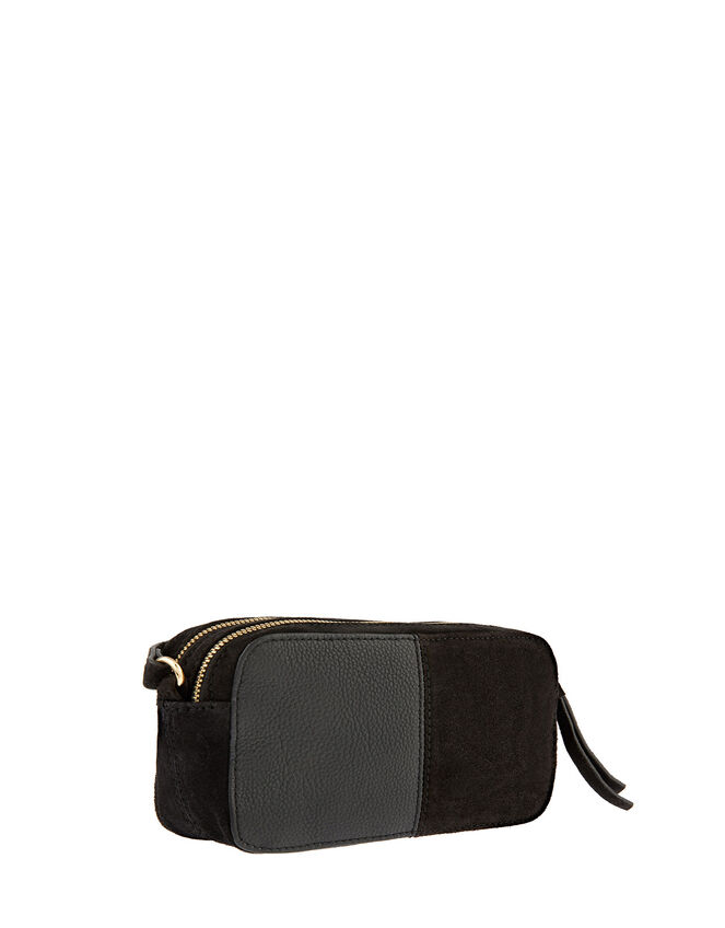 Macy Suede and Leather Cross-Body Bag, Black (BLACK), large