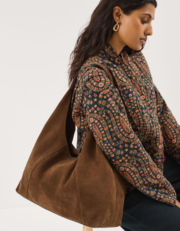 Large Suede Shoulder Bag, , large