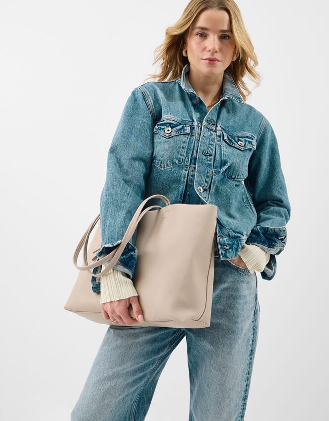 Charm Faux Leather Tote Bag, Cream (CREAM), large