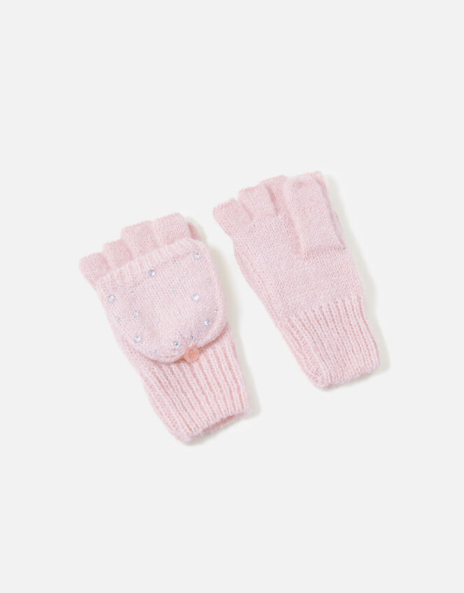 Girls Sparkle Gem Capped Mittens, Pink (PINK), large