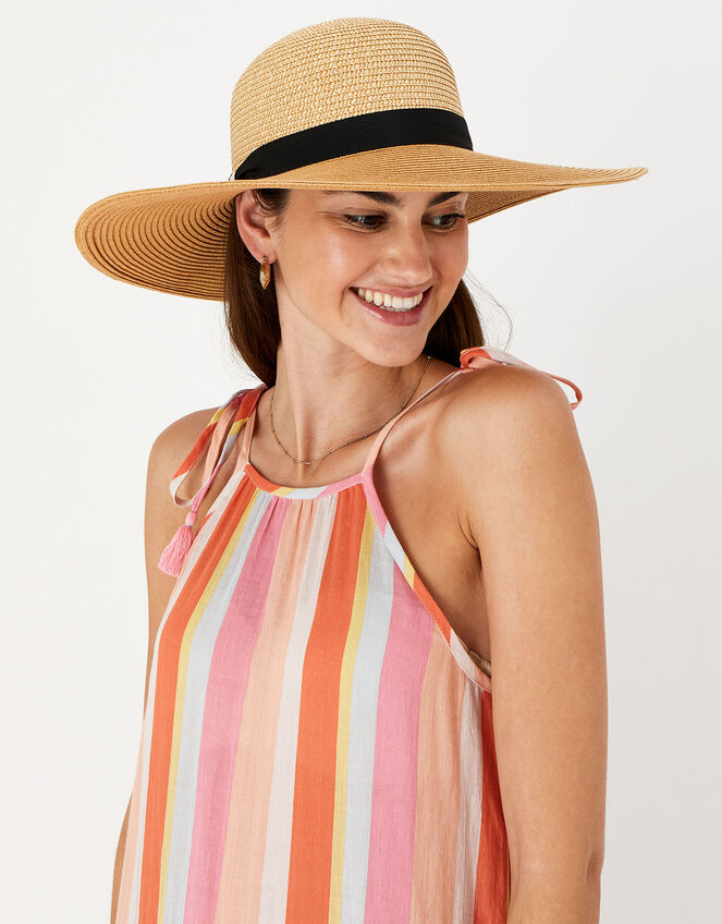 Two-Tone Straw Floppy Hat, , large