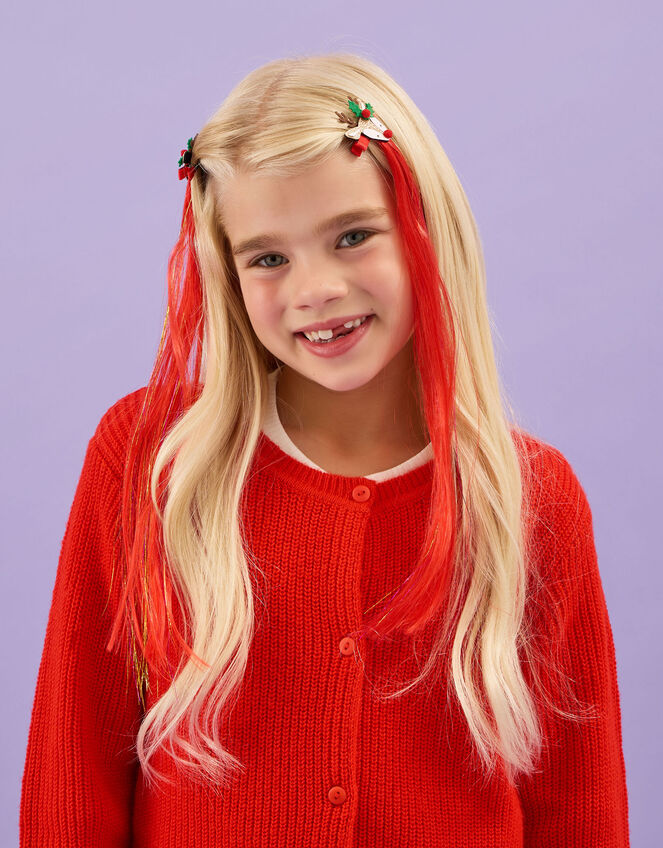 2-Pack Girls Christmas Faux Hair Clips, , large