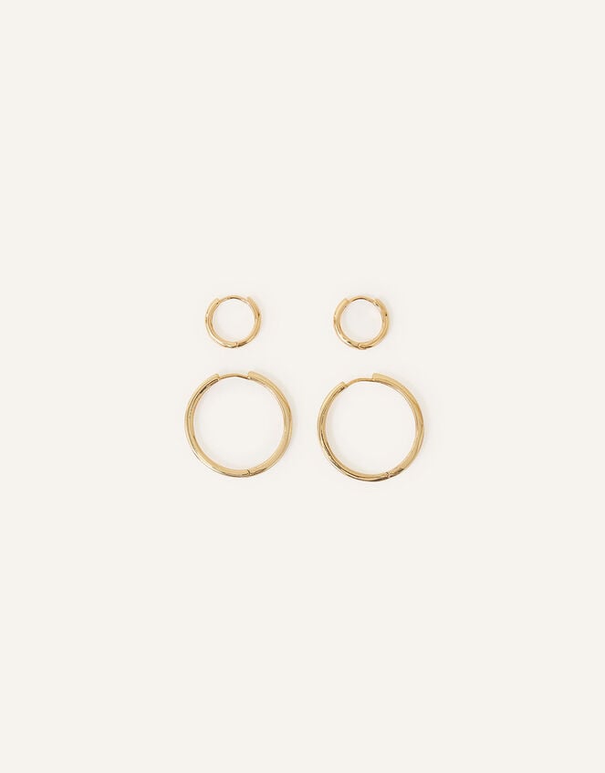 14ct Gold-Plated Hoop Earrings Set of Two, , large