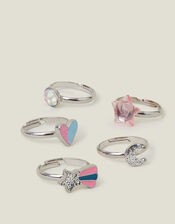 5-Pack Girls Adjustable Celestial Glitter Rings, , large