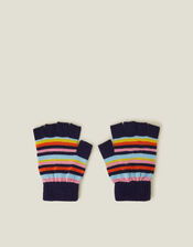 Stripe Fingerless Gloves, Blue (NAVY), large