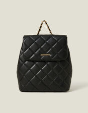 Small Quilted Faux Leather Backpack, Black (BLACK), large