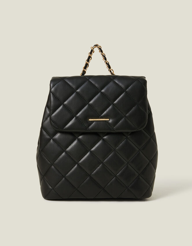 Small Quilted Faux Leather Backpack, Black (BLACK), large