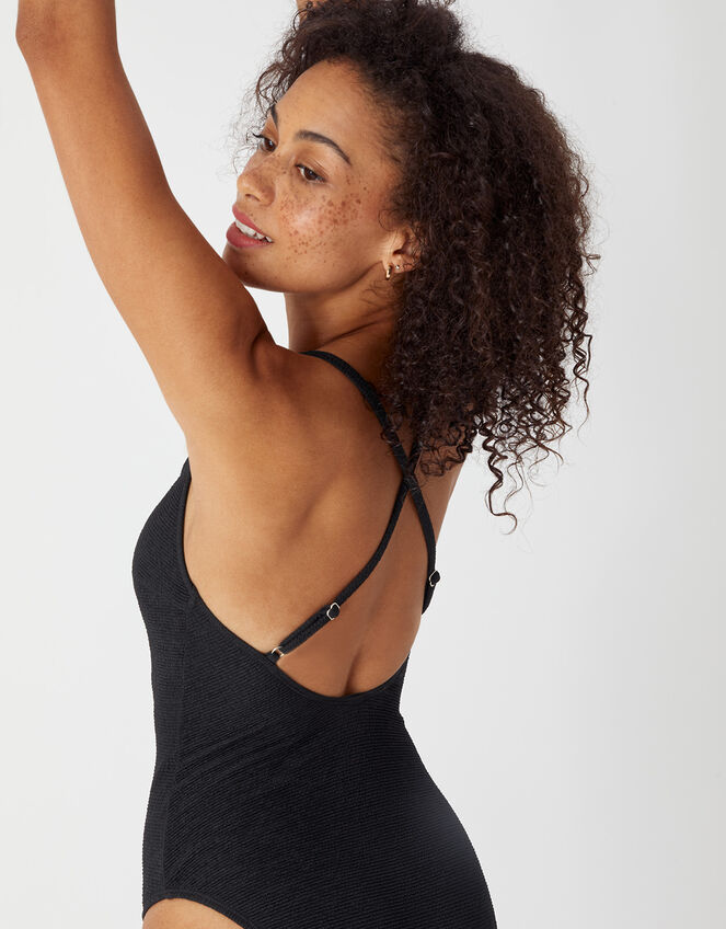 Crinkle Cross Strap Swimsuit, Black (BLACK), large