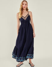 Embroidered Hem Sun Dress, Blue (NAVY), large