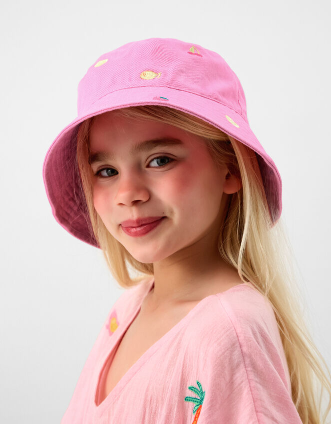 Girls Fruit Embroidered Bucket Hat, Pink (PINK), large