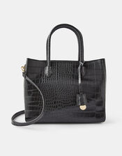 Gemma Croc Bag, Black (BLACK), large