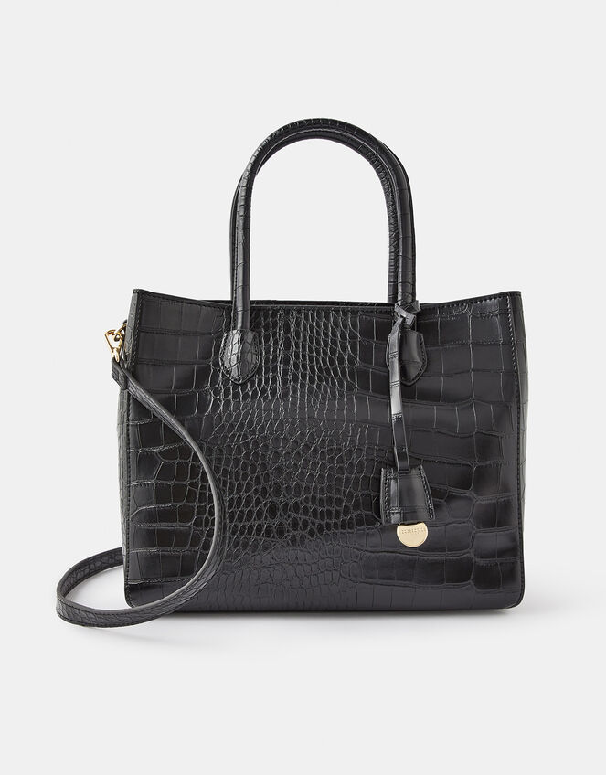 Gemma Croc Bag, Black (BLACK), large