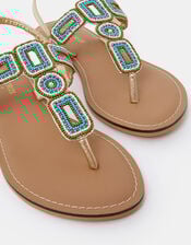 Beaded Geometric Strap Sandals, Blue (TURQUOISE), large