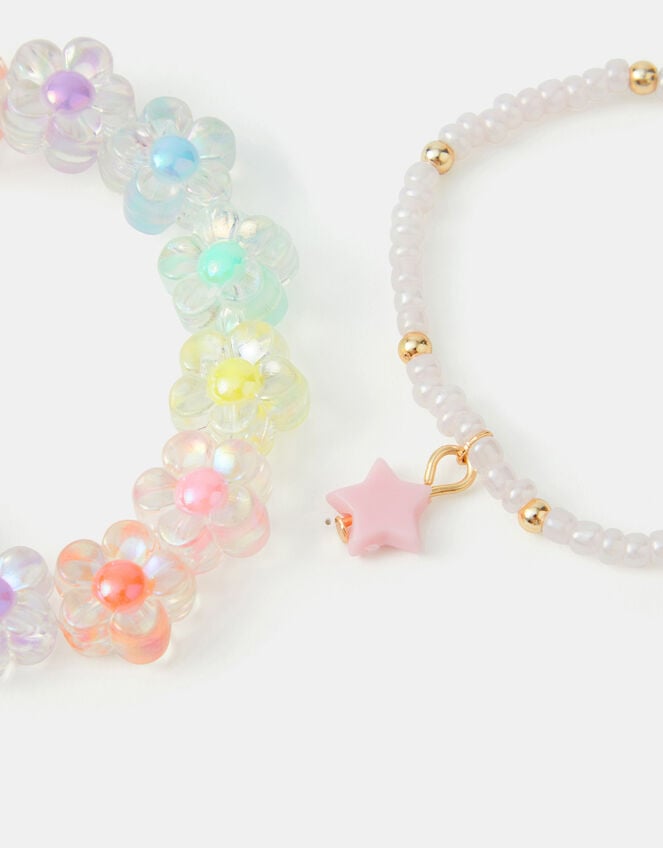 2-Pack Girls Flower Beaded Bracelets, , large