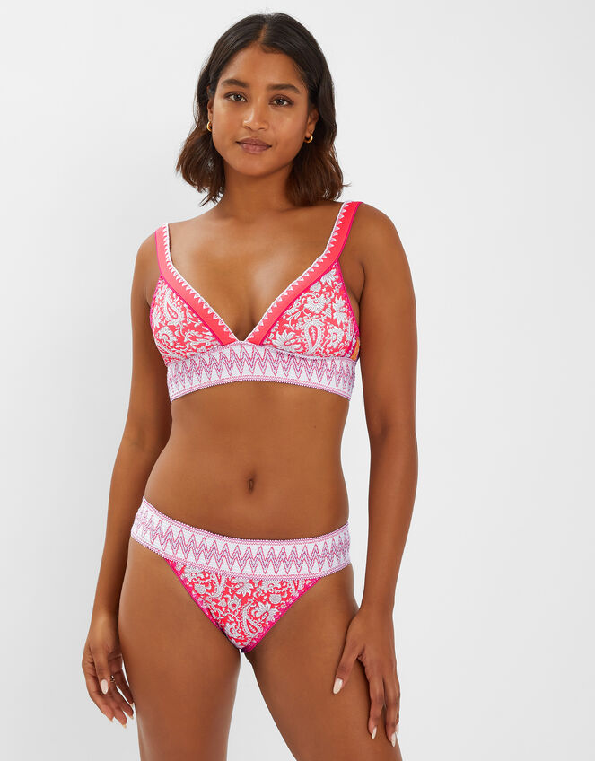 Paisley Shirred Band Bikini Bottoms, Orange (ORANGE), large