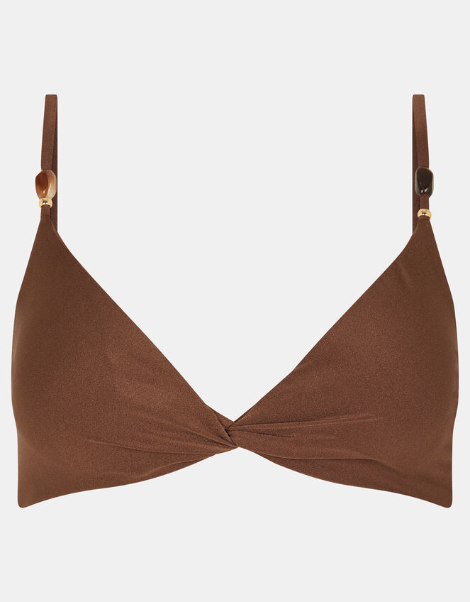 Twist Front Beaded Strap Bikini Top, Brown (BROWN), large