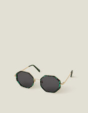 Tortoiseshell Hexagon Sunglasses, , large