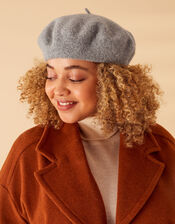 Beret Hat in Pure Wool, Grey (GREY), large