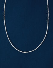 Sterling Silver-Plated Pearl Beaded Necklace, White (WHITE), large