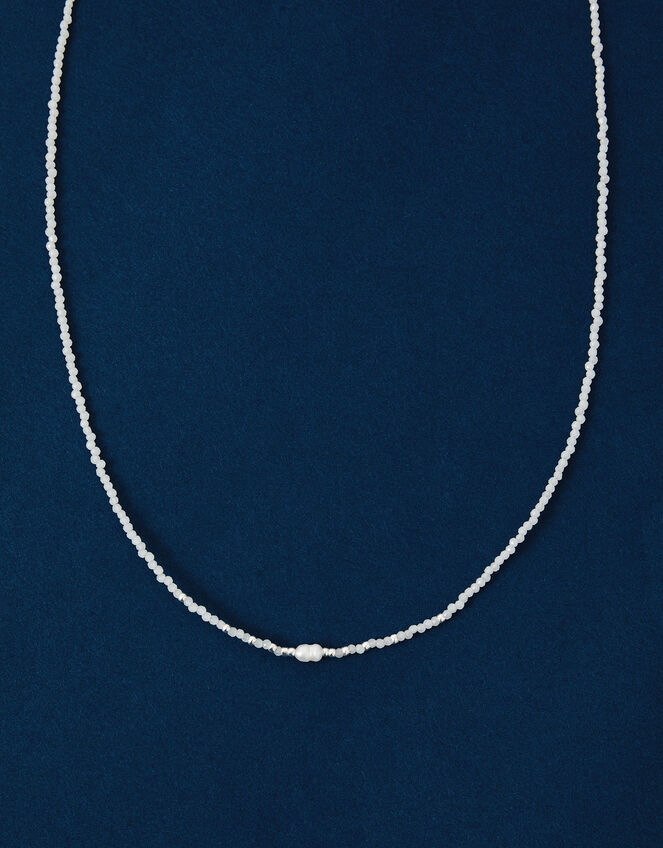 Sterling Silver-Plated Pearl Beaded Necklace, White (WHITE), large