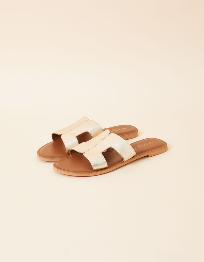 Leather Cut-Out Detail Sliders, Gold (GOLD), large