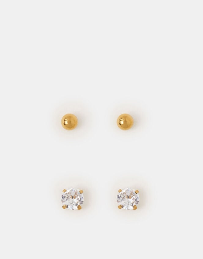 2-Pack 14ct Gold-Plated Surgical Steel Diamanté Flatback Earrings, , large