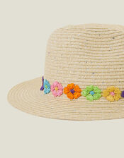 Girls Flower Trilby, Natural (NATURAL), large