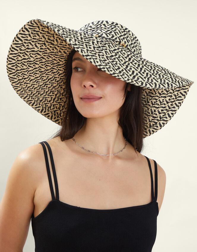 Two Tone Floppy Straw Hat, , large