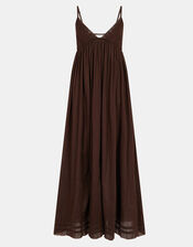 Broderie Strappy Maxi Dress, Brown (BROWN), large