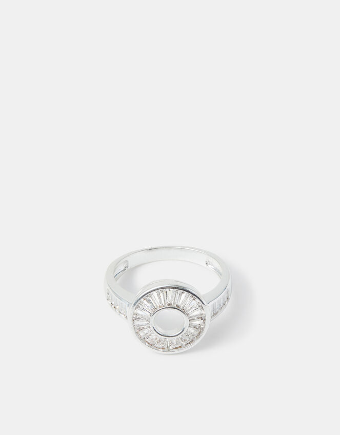 Sterling Silver-Plated Sparkle Circle Ring, Silver (ST SILVER), large