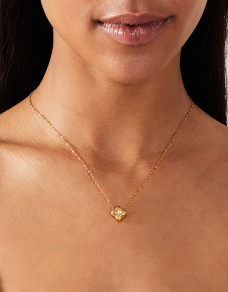 14ct Gold-Plated Stainless Steel Clover Pendant Necklace, , large