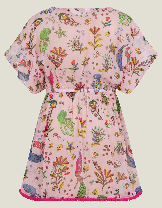 Girls Mermaid Print Kaftan, Pink (PINK), large
