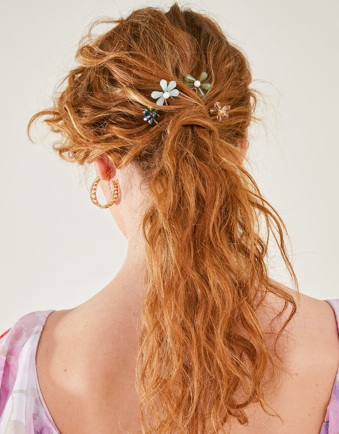 Beaded Flower Hair Pins 4 Pack, , large