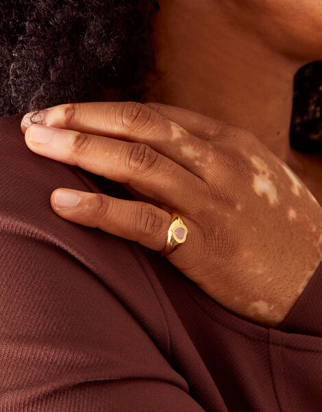 Gold-Plated Rose Quartz Heart Signet Ring Pink, Pink (PINK), large