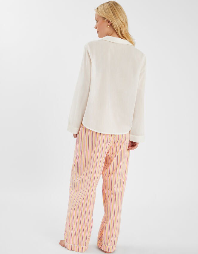 Embroidered Stripe Long Pyjamas Set, Pink (PINK), large